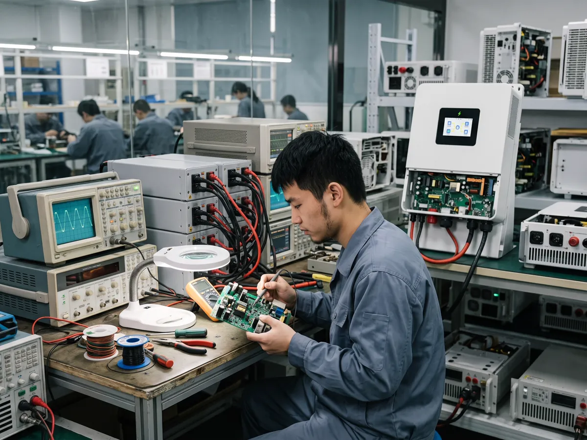 Verzess engineer at a solar inverter test bench
